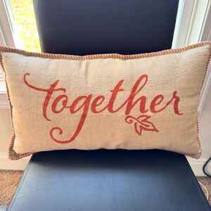 Fall Harvest “Together” Rectangle Decorative Pillow 23x13 Tan Orange Corduroy